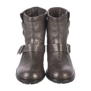 Jimmy Choo Metallic Leather Moto Boots Buckle Strap Women’s Size 37.5 Ankle